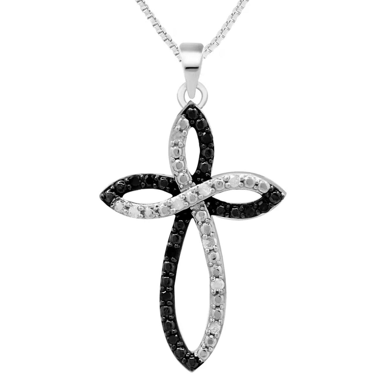 Black & White Diamond Cross 18" Pendant Necklace (1/6 Ct. T.W.) Sterling Silver